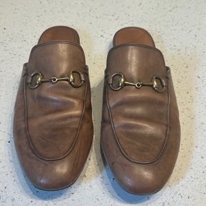 Gucci Brown Leather Loafers with Gold Hardware